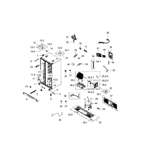 Cabinet Diagram and Parts List for RS25H5121SR AA-0001 Samsung Refrigerator