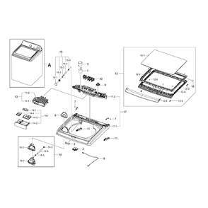 Top Cover Assembly Diagram and Parts List for WA50F9A7DSW A2-0001 Samsung Washer