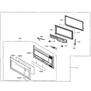 Door Assembly Diagram and Parts List for ME21F707MJT AA-00 Samsung Microwave