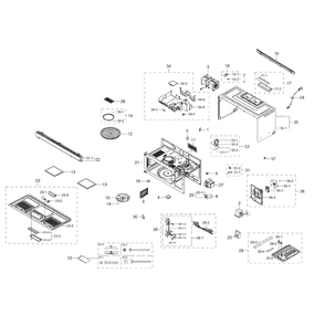 Main Assembly Diagram and Parts List for ME16K3000AS AA-0000 Samsung Microwave
