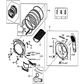 Drum Assembly Diagram and Parts List for DV203AGS XAA-00 Samsung Dryer
