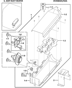 Heater Assy Diagram and Parts List for DV448AEE XAA-0000 Samsung Dryer