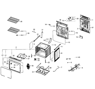 Main Section Diagram and Parts List for NE59J3420SW AA-0003 Samsung Range