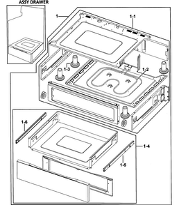 Drawer Assy Diagram and Parts List for FTQ352IWUW XAA-00 Samsung Range