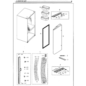 Door-Ref L Diagram and Parts List for RF260BEAESG AA-01 Samsung Refrigerator