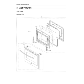 Door Assembly Diagram and Parts List for NE63A6711ST AA-00 Samsung Range