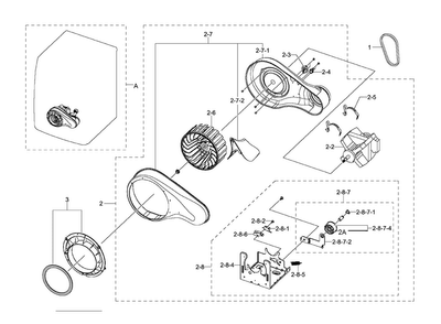 Motor Duct Diagram and Parts List for DV511AGR XAA-0003 Samsung Dryer