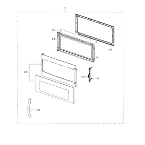 Door Assembly Diagram and Parts List for ME18H704SFB AA-00 Samsung Microwave Oven Combo