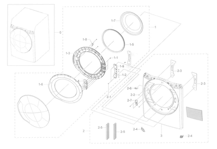 Frame Front & Door Diagram and Parts List for DV45K6200GZ A3-0000 Samsung Dryer