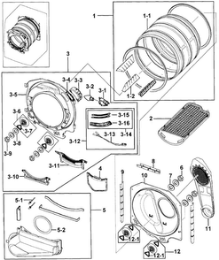 Drum Assy Diagram and Parts List for DV209AGW XAA-0000 Samsung Dryer