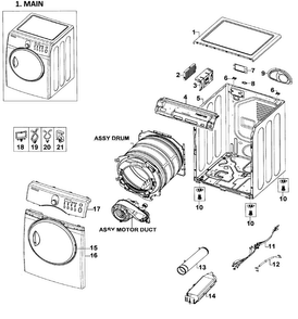 Main Assy Diagram and Parts List for DV218AEB XAA-0000 Samsung Dryer
