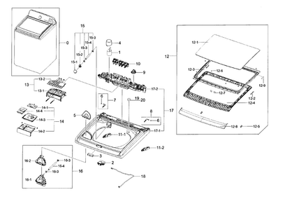 Cover Top Diagram and Parts List for WA56H9000AW A2-0001 Samsung Washer