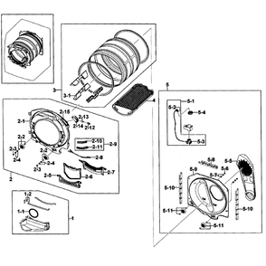 Drum Assembly Diagram and Parts List for DV419AGW XAA-01 Samsung Dryer