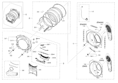 Drum Diagram and Parts List for DV42H5200EP A3-0000 Samsung Dryer