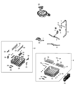 Wash Assy Diagram and Parts List for DMT800RHS XAA Samsung Dishwasher