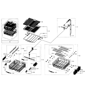 Baskets Diagram and Parts List for DW80J9945US AA-01 Samsung Dishwasher