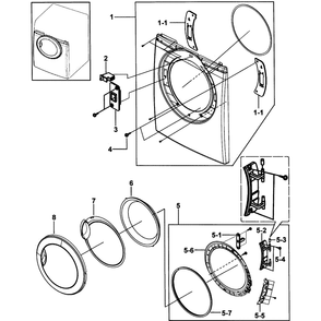 Door Assembly Diagram and Parts List for DV316LEW XAA-00 Samsung Dryer