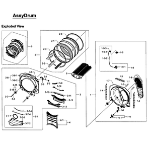 Drum Assembly Diagram and Parts List for DV405ETPAWR AA-01 Samsung Dryer