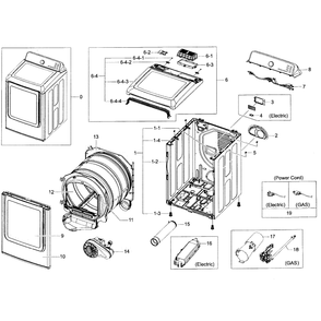 Main Assembly Diagram and Parts List for DV45H7000GW A2-01 Samsung Dryer