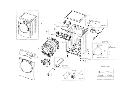 Main Assy Diagram and Parts List for DV331AGR XAA-0002 Samsung Dryer