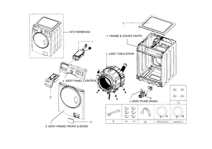 Main Assy Diagram and Parts List for WF218ANB XAA-0000 Samsung Washer
