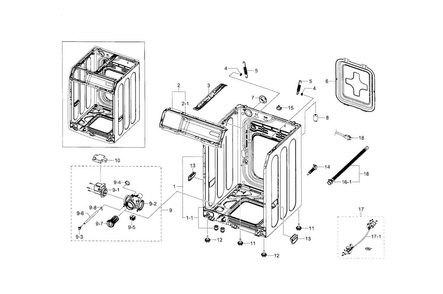 Frame & Cover Diagram and Parts List for WF210ANW XAA-0001 Samsung Washer