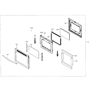 Door Section Diagram and Parts List for NE59J7650WS AA-0003 Samsung Range