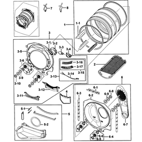 Drum Assembly Diagram and Parts List for DV219AGB XAA-0000 Samsung Dryer