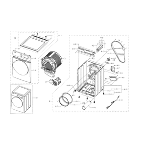 Main Assembly Diagram and Parts List for DV22K6800EW A1-0001 Samsung Dryer