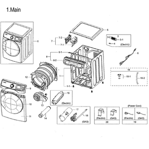 Main Diagram and Parts List for DVG45M5500P A3-0000 Samsung Dryer