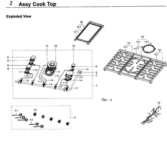 Part Location Diagram of DG94-01551A Samsung Assembly GRIDDLE;NA36K7750TS