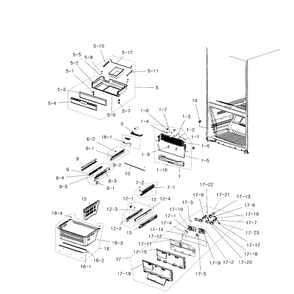 Freezer Diagram and Parts List for RFG299ABRS XAA-0000 Samsung Refrigerator