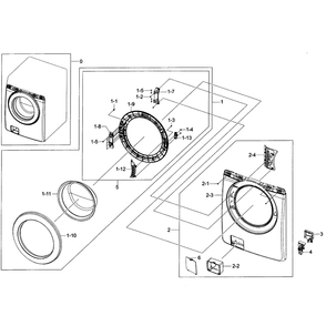 Door Assembly Diagram and Parts List for WF363BTBEUF A2-01 Samsung Washer