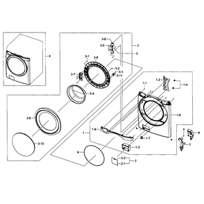 Frame Front And Door Diagram and Parts List for WF455ARGSGR AA-0001 Samsung Washer