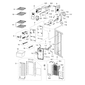 Freezer Diagram and Parts List for RS25H5000SR AA-0001 Samsung Refrigerator