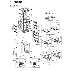 Freezer Diagram and Parts List for RF28K9070SR AA-0001 Samsung Refrigerator