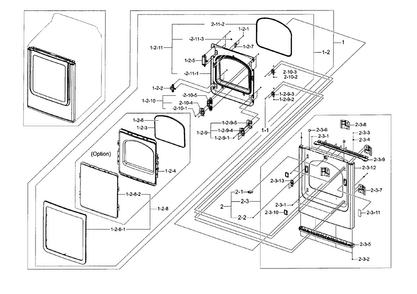 Frame Front & Door Diagram and Parts List for DV45H7200GW A2-0000 Samsung Dryer