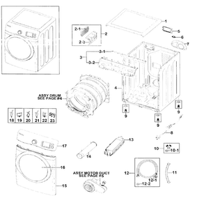 Main Assy Diagram and Parts List for DV511AER XAA-0002 Samsung Dryer