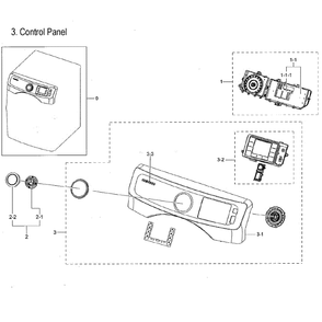 Control Panel Diagram and Parts List for DVE45M5500W A3-0000 Samsung Dryer