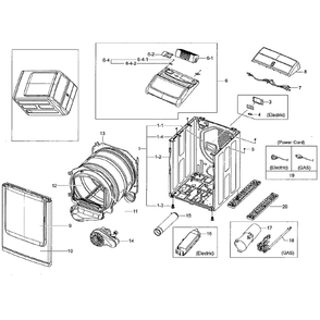Main Assembly Diagram and Parts List for DV50K8600GW A3-01 Samsung Dryer