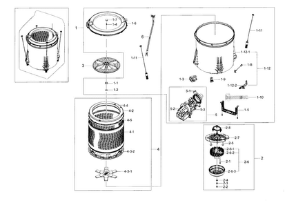 Tub Parts Diagram and Parts List for WA48H7400AP A2-0000 Samsung Washer