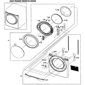 Front / Door Assembly Diagram and Parts List for DV520AEW XAA Samsung Dryer