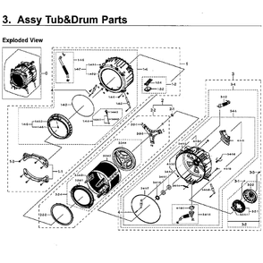 Tub / Drum Diagram and Parts List for WF45M5500AP A5-0011 Samsung Washer