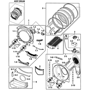 Drum Assembly Diagram and Parts List for DV350AGR XAA-0000 Samsung Dryer