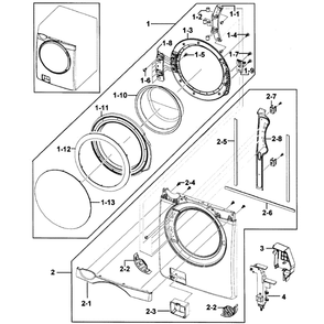 Front / Door Diagram and Parts List for WF448AAP XAA-0008 Samsung Washer
