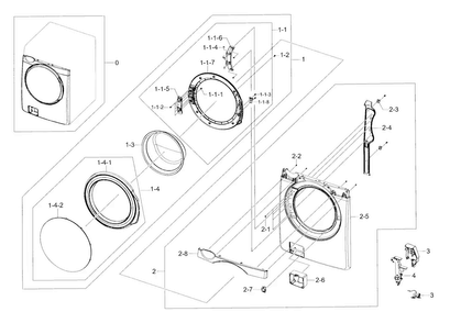 Frame Front & Door Diagram and Parts List for WF395BTPARA A2-0000 Samsung Washer