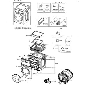 Main Assembly Diagram and Parts List for DVG60M9900V A3-0000 Samsung Dryer