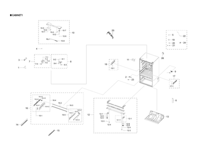 Cabinet 1 Diagram and Parts List for RF28R6241SR AA-00 Samsung Refrigerator