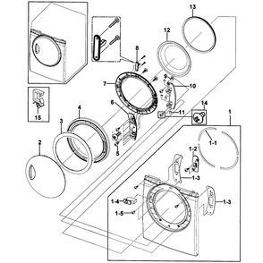 Door Assembly Diagram and Parts List for DV219AEW XAA-0000 Samsung Dryer