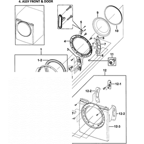 Front Assembly Diagram and Parts List for DV338AGW XAA-0000 Samsung Dryer